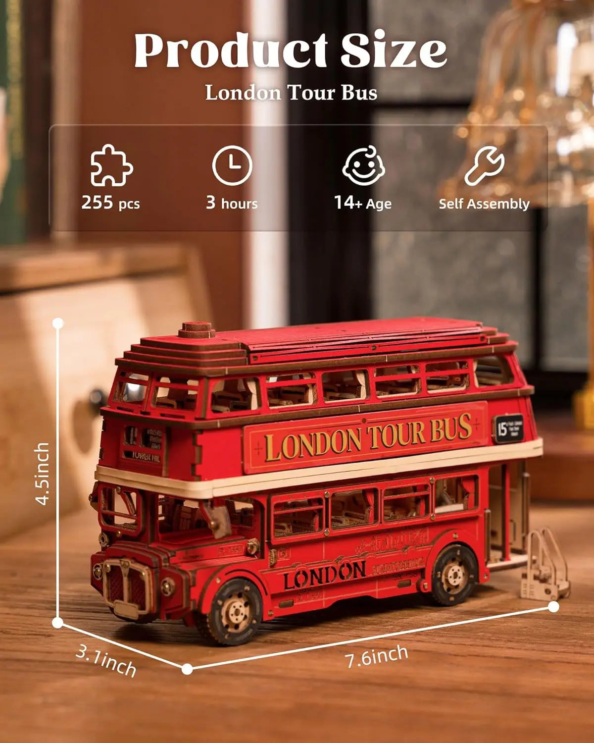 Puzzles en bois 3D DecoNooks™ Robotime Rolife London Tour Bus