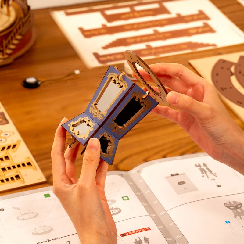 Puzzle 3D en bois DecoNooks™ Robotime, boîte à musique carrousel