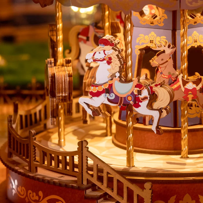 Puzzle 3D en bois DecoNooks™ Robotime, boîte à musique carrousel