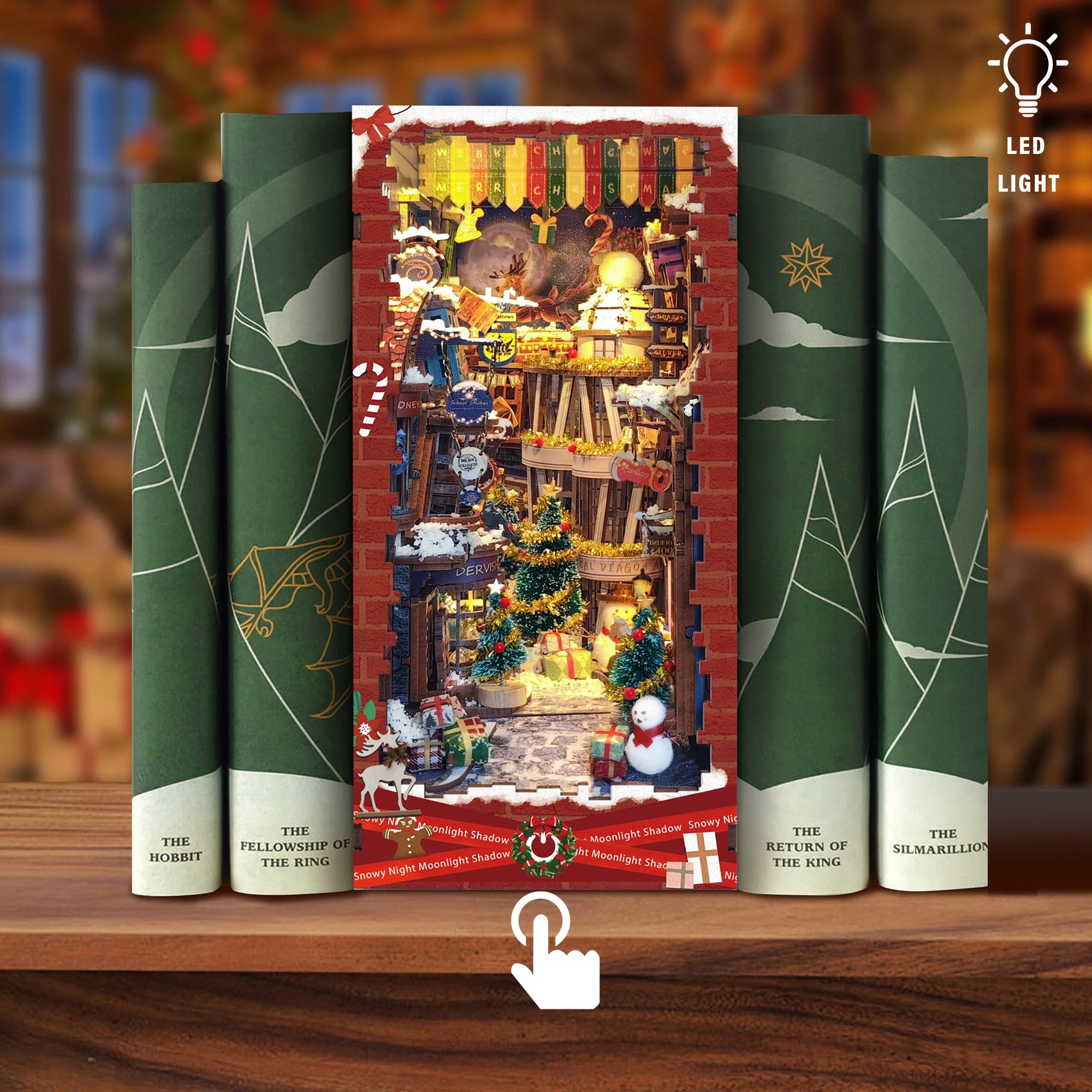 DecoNooks™Weihnachts-Bücherecke aus Holz