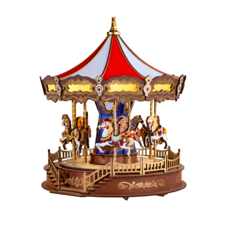Puzzle 3D en bois DecoNooks™ Robotime, boîte à musique carrousel