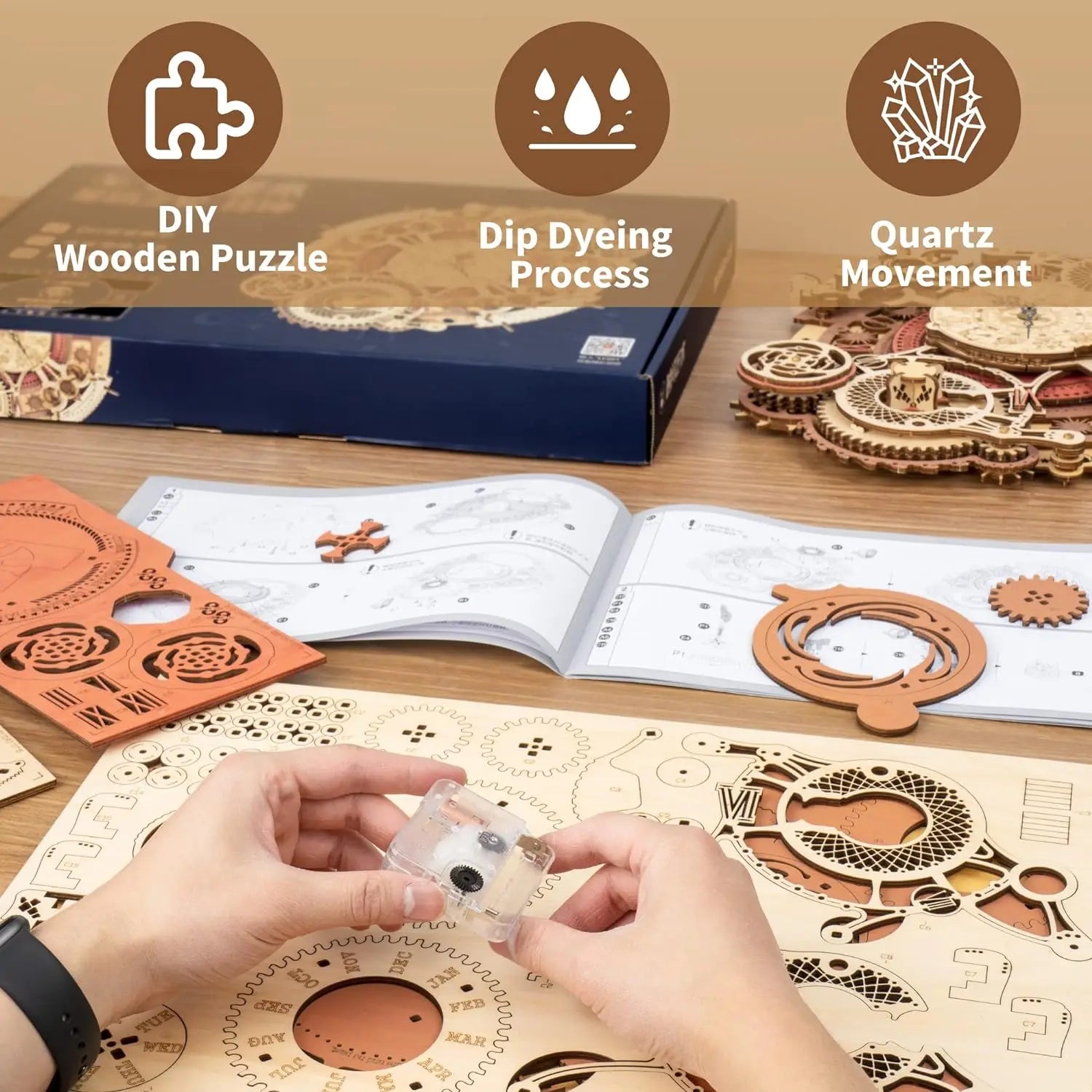 Puzzles en bois 3D DecoNooks™ Horloge Steampunk en bois