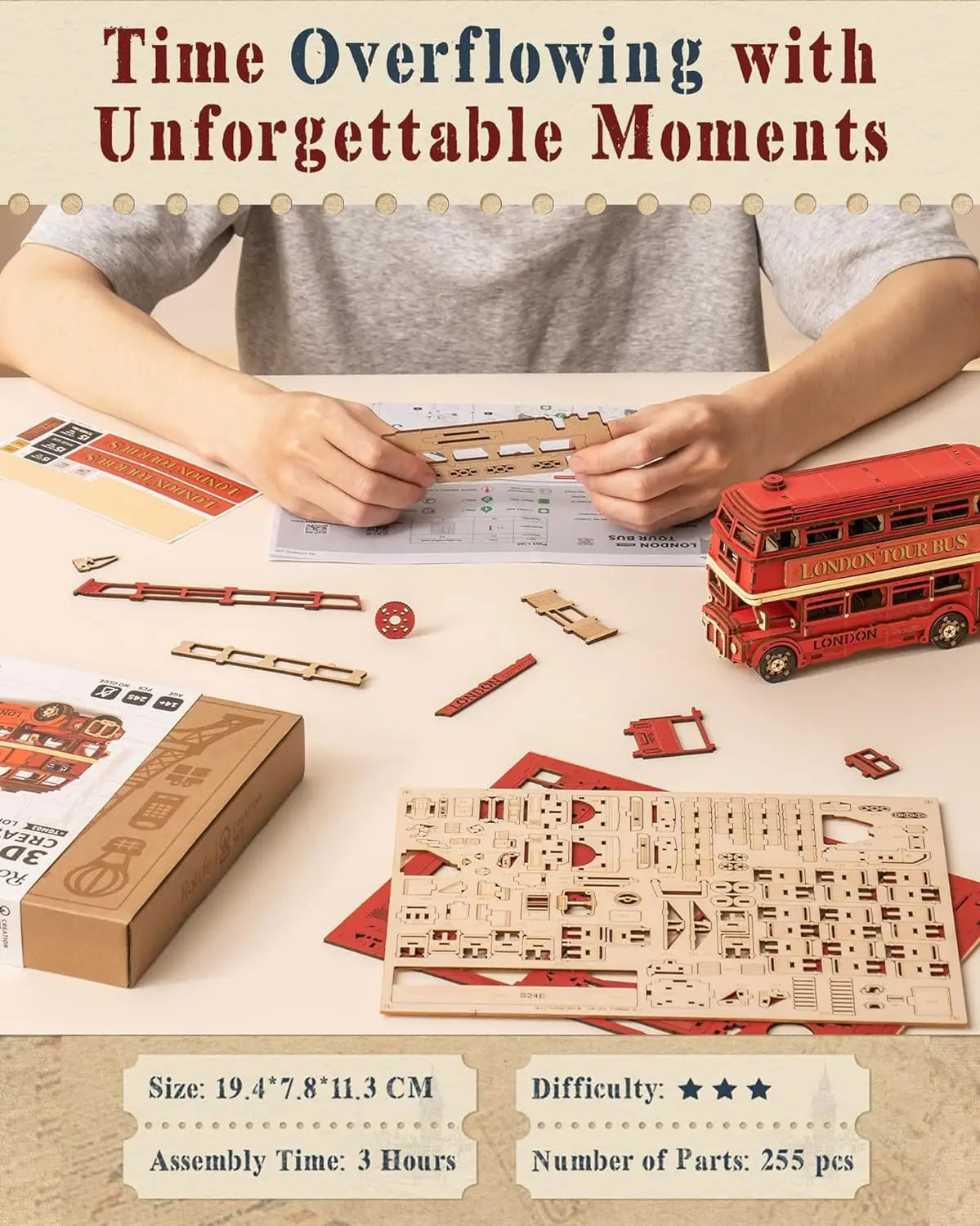 Puzzles en bois 3D DecoNooks™ Robotime Rolife London Tour Bus